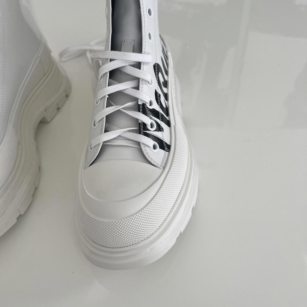 $790 Alexander McQueen ,Treadslick Nappa Joey High Top Sneakers White/Black 44 - Picture 7 of 12